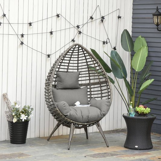 Outsunny Teardop PE Wicker Rattan Chair w/ Thick Cushions 4 Legs Outdoor Seat Egg Garden