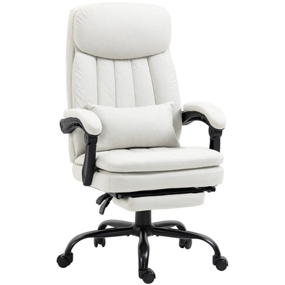 Vinsetto Office Chair, Ergonomic Desk Chair with 6-Point Vibration Massage and Lumbar Heating, Computer Chair with Lumbar Support Pillow, 155√Ç¬∞ Reclining Back and Footrest, Cream White