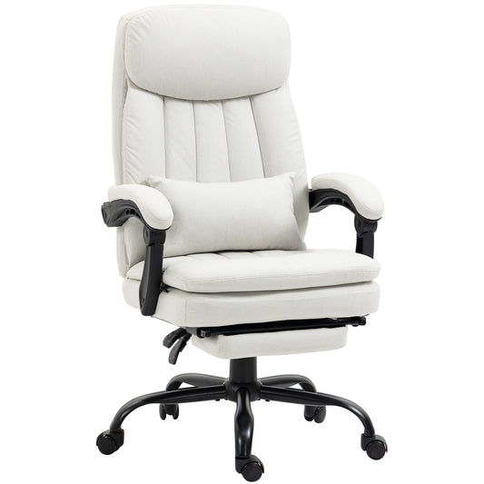 Vinsetto Office Chair, Ergonomic Desk Chair with 6-Point Vibration Massage and Lumbar Heating, Computer Chair with Lumbar Support Pillow, 155√Ç¬∞ Reclining Back and Footrest, Cream White