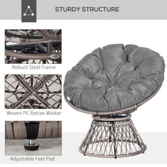 Outsunny 360√Ç¬∞ Swivel Rattan Papasan Moon Bowl Chair Round Lounge Garden Wicker Basket Seat with Padded Cushion Oversized for Outdoor Indoor, Grey