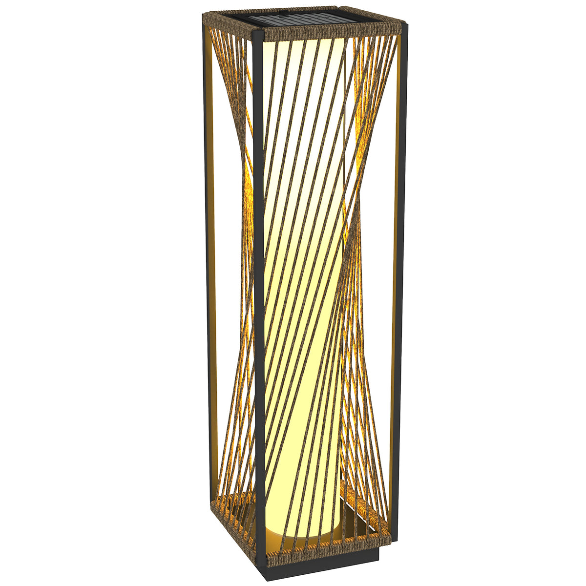 Outsunny Garden Rattan Lamp, 77 cm Tall Solar Rattan Floor Lamp, Solar Garden Light with Auto On/Off LED Lights, IP44 Waterproof for Outdoor, Porch, Pathway, Deck, Grey