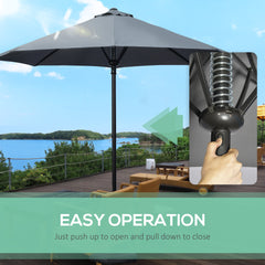 Outsunny Garden 3(m) Parasol Umbrella, Outdoor Market Table Umbrella Sun Shade Canopy with 8 Ribs, Easy Push to Open, Grey