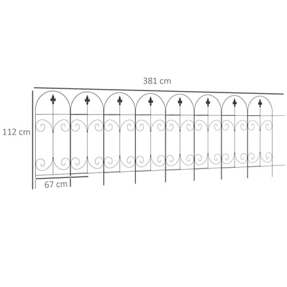 Outsunny Decorative Garden Fencing, 8PCs 44in x 12.5ft Outdoor Picket Fence Panels, Rustproof Metal Wire Landscape Flower Bed Border Edging, Black