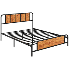 HOMCOM 5.2ft King Bed Frame with Industrial Wood Headboard, Steel Slat Support and 31cm Underbed Storage Space, 160 x 207cm, Rustic Brown