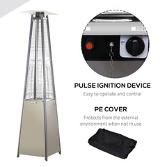 Outsunny Stainless Steel Outdoor Garden Pyramid Patio Heater with Wheels and Rain Cover - Silver