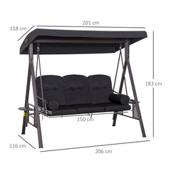 Outsunny Swing Chair Hammock Chair 3 Seater Canopy Cushion Shelter Outdoor Bench Black