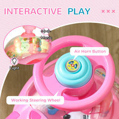 AIYAPLAY Foot to Floor oddler Ride on Toy w/ Music, Light, Horn, Under Seat Storage, Anti-Over-Backwards Device, Pink