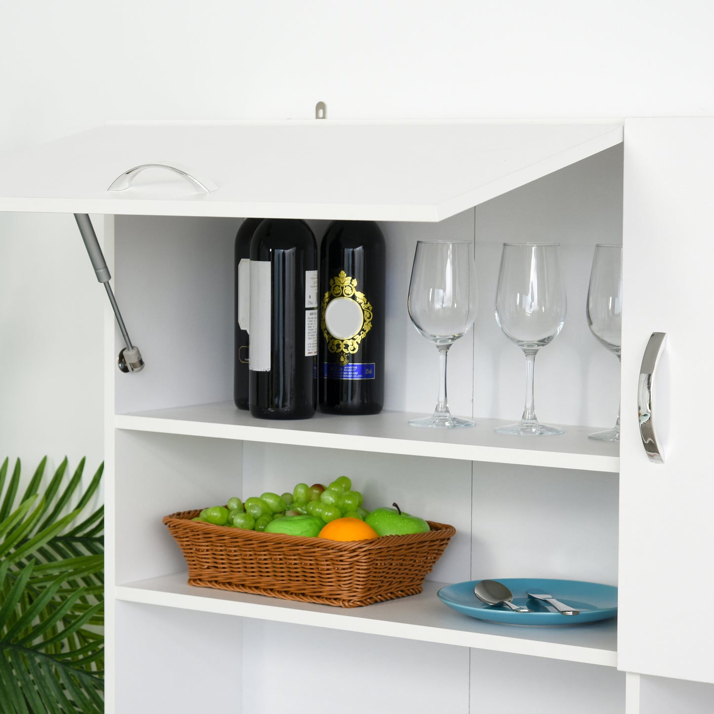 HOMCOM Kitchen Cupboard, 183cm Tall Storage Cabinet with Countertop, Sideboard with 3 Small Drawers, Flip Up Top Door, 3 Cabinet Doors and Open Shelves, 100W x 39.5D x 183.5H cm, White