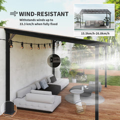 Outsunny 3 x 4.3m Metal Pergola with UPF 50+ and Waterproof Polycarbonate Roof, Wall-Mounted or Free Standing Garden Gazebo, Wind-resistant Outdoor Sun Shade, Dark Grey