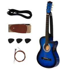 HOMCOM 38 Inch Full Size Blue Classical Acoustic Electric Guitar Kids Guitar and Junior Guitar Premium Gloss Finish w/Case - Blue