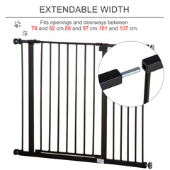 PawHut Dog Gate Pet Safety Gate Stair Barrier Pressure Fit Adjustable 76-82/86-97/101-107 cm, Black