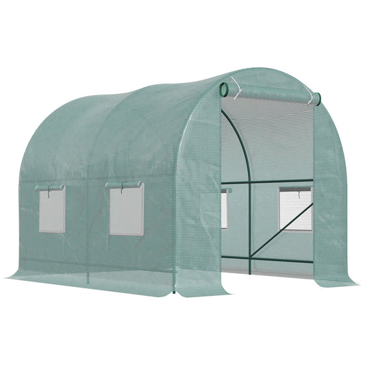 Home Essentials Reinforced Walk in Polytunnel Greenhouse with Roll Up Door, Galvanised Steel Frame and Zipped Door Windows, 2.5 x 2 m