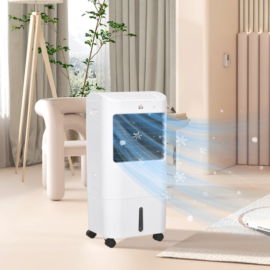 HOMCOM Portable Air Cooler with 15 Litre Water Tank, Oscillation, LED Display, Remote Control, 7.5 Hour Timer, Evaporative Air Cooler Fan with 3 Speeds, 3 Modes, Ice Packs, for Home Office