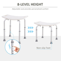 HOMCOM Height Adjustable Bath Stool, Aluminium Shower Stool with Non-Slip Pads for Elderly, Disabled, Seniors, Pregnant, White