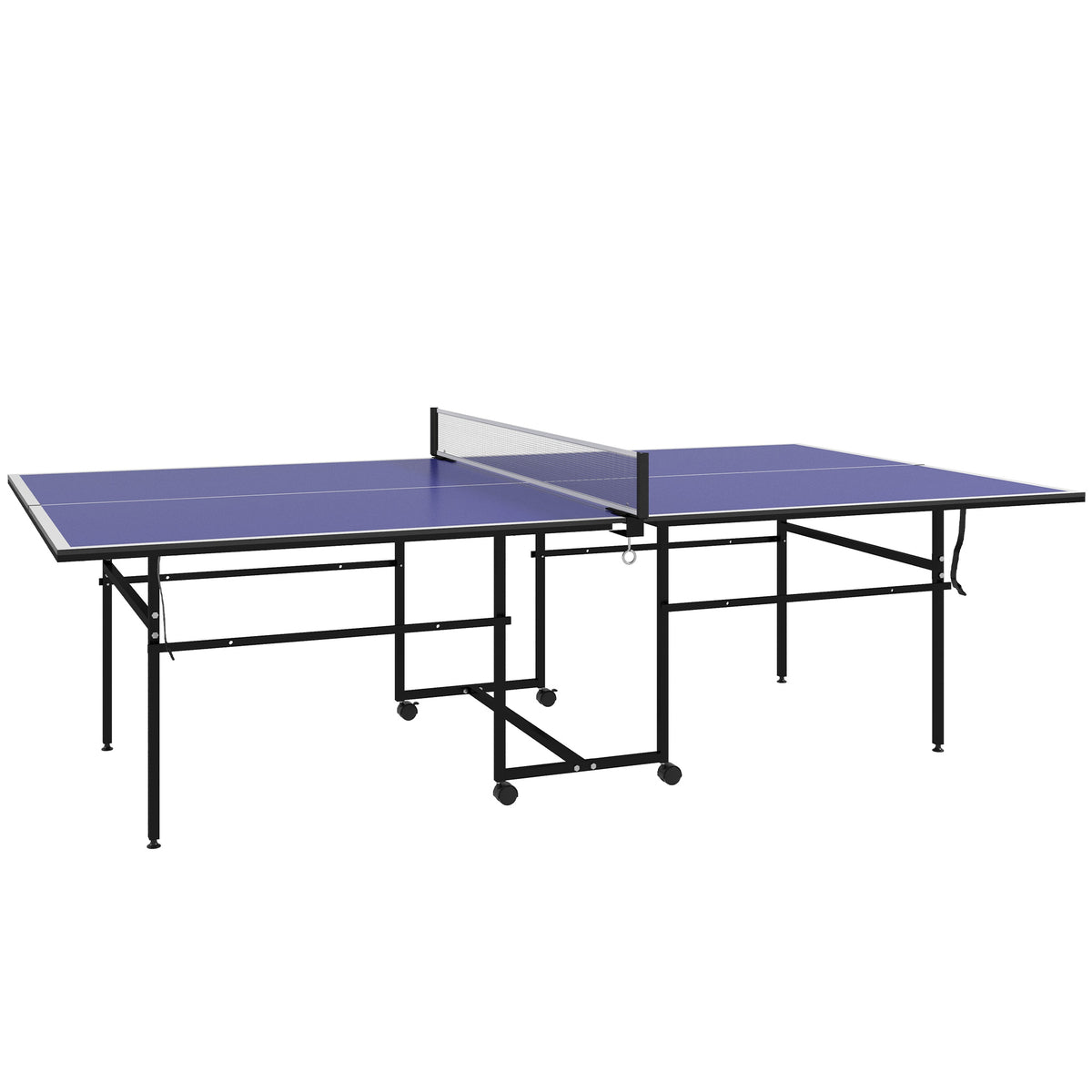 SPORTNOW 9FT Folding Table Tennis Table with Four Wheels, for Indoor Use, Blue