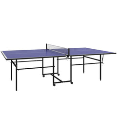 SPORTNOW 9FT Folding Table Tennis Table with Four Wheels, for Indoor Use, Blue