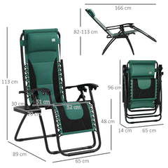 Outsunny Zero Gravity Lounger Chair, Folding Reclining Patio Chair with Padded Seat, Cup Holder, Soft Cushion and Headrest for Poolside, Camping, Green