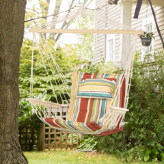 Outsunny Hanging Hammock Chair Swing Chair Thick Rope Frame Safe Wide Seat Indoor Outdoor Home, Patio, Yard, Garde Spot Stylish Multi-Color Stripe