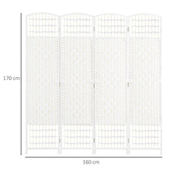 HOMCOM 4 Panel Folding Room Divider, Privacy Screen, Freestanding Paravent Partition Separator for Living Room, Bedroom and Office, 160 x 170cm, White