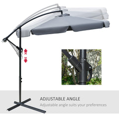 Outsunny 2.7m Garden Banana Parasol Cantilever Umbrella with Crank Handle and Cross Base for Outdoor, Hanging Sun Shade, Dark Grey