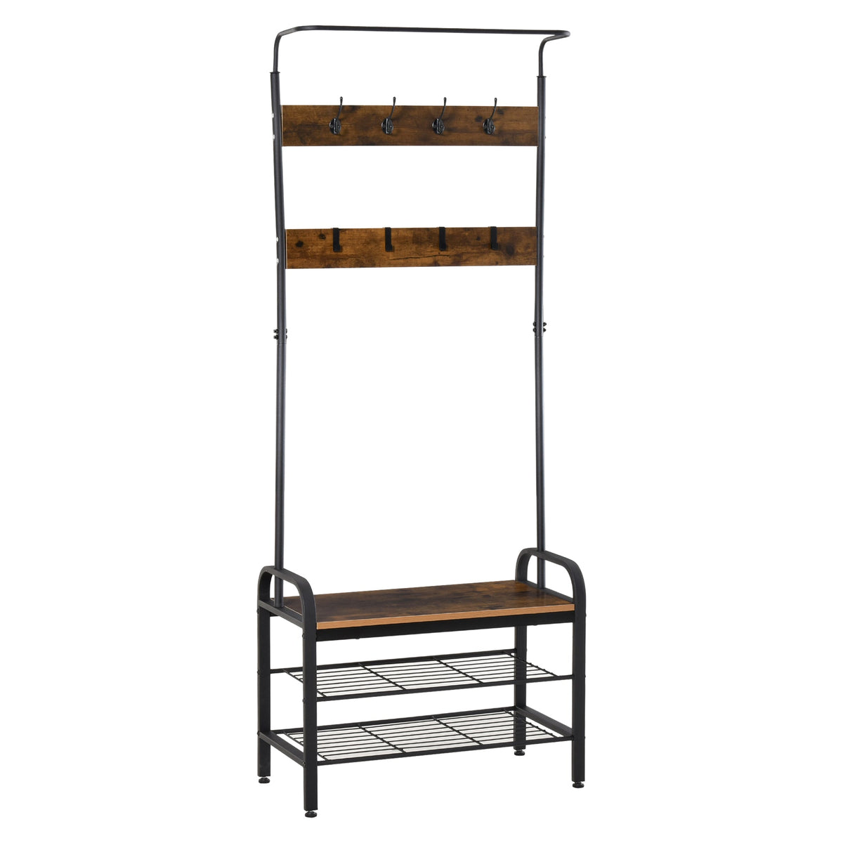 HOMCOM Coat Rack Stand Industrial hallway Shoe Rack Removable Hooks Metal Wood Hangers Storage Cabinet Rustic Brown 72L√É‚Äî34W√É‚Äî185H(cm)