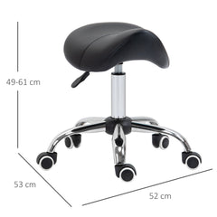 HOMCOM Cosmetic Stool 360√Ç¬∞ Rotate Height Adjustable Salon Massage Spa Chair Hydraulic Rolling Faux Leather Saddle Stool Mobility, Black