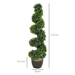 HOMCOM Set of 2 Decorative Artificial Plants, Boxwood Spiral Topiary Tree with Lavender and Pot, Fake Plants for Home Indoor Outdoor Decor, 115cm