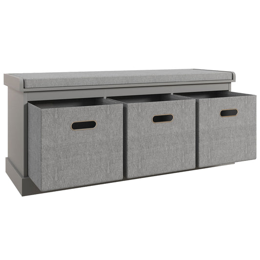 HOMCOM Three-Drawer Shoe Storage Bench, with Padded Top Seat - Grey