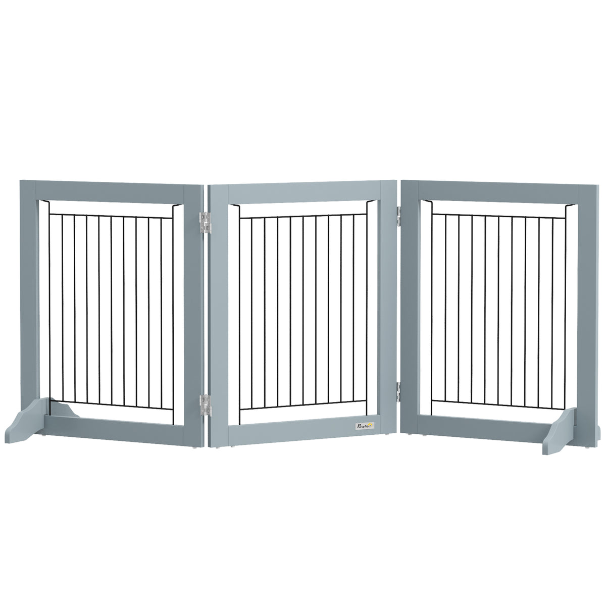 PawHut Foldable Pet Gate, with Three Panels & Two Support Feet - Grey