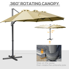 Outsunny 4.5√Ç m Patio Parasol, Large Double-Sided Rectangular Garden Umbrella with Crank Handle, 360√Ç¬∞ Cross Base for Bench, Outdoor, Khaki