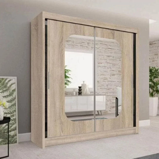 Merica 2 Door Mirrored Sliding Wardrobe - Oak, Black, White, Grey - 4 Sizes