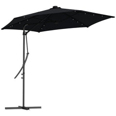 Outsunny 3(m) Garden Parasol Cantilever Umbrella with Solar LED, Cross Base and Waterproof Cover, Black