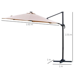 Outsunny 3(m) LED Cantilever Parasol Outdoor Sun Umbrella w/ Base Solar Lights Brown