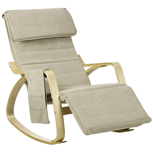 HOMCOM Rocking Lounge Chair Recliner Relaxation Lounging Relaxing Seat with Adjustable Footrest, Side Pocket and Pillow, Khaki