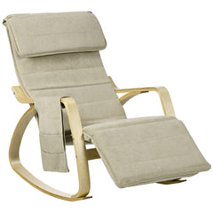 HOMCOM Rocking Lounge Chair Recliner Relaxation Lounging Relaxing Seat with Adjustable Footrest, Side Pocket and Pillow, Khaki