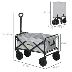 Outsunny Folding Pull Along Cart Cargo Wagon Trolley with Telescopic Handle - Dark Grey