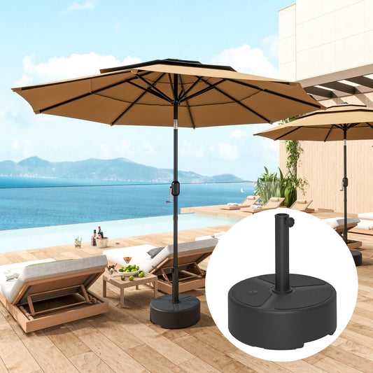 Outsunny Round Garden Parasol Base, Garden Umbrella Stand Heavy Duty Parasol Base, Filled Up to 20kg with Stand or 18kg with Water for 38, 48 mm Poles, Black