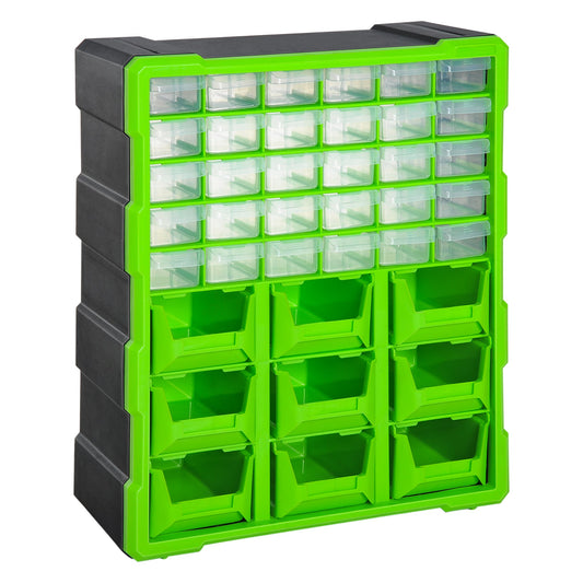 DURHAND Plastic 39 Drawer Parts Organiser Wall Mount Storage Cabinet Garage Small Nuts Bolts Tool Clear