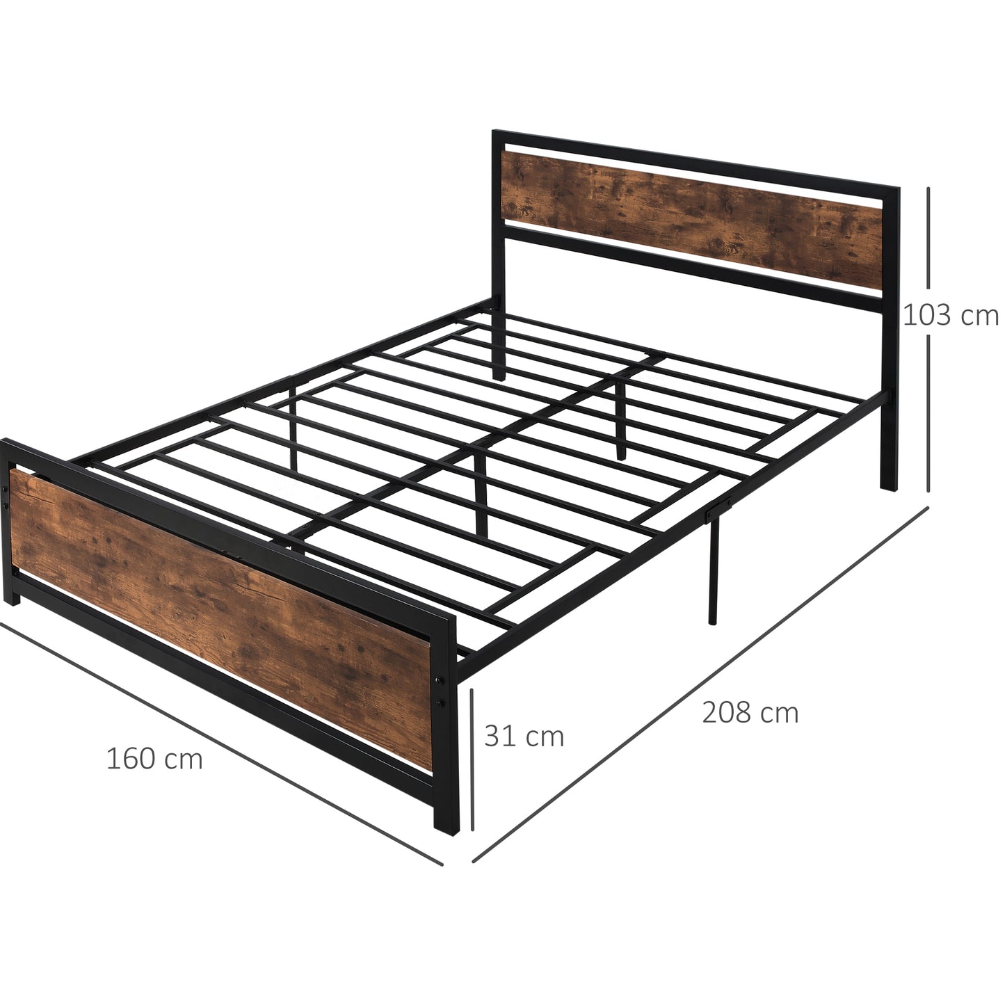 HOMCOM King Size Metal Bed Frame with Headboard & Footboard, Strong Slat Support Full Bed Frame w/ Underbed Storage Space, Bedroom Furniture For Adults