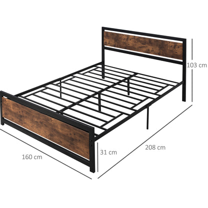 HOMCOM King Size Metal Bed Frame with Headboard & Footboard, Strong Slat Support Full Bed Frame w/ Underbed Storage Space, Bedroom Furniture For Adults