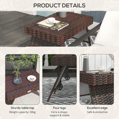 Outsunny Foldable Outdoor Coffee Table, Steel Frame Rattan Side Table, Coffee Table Side Table for Garden, Brown