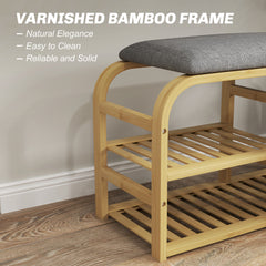 HOMCOM Bamboo Shoe Rack Bench with Padded Seat - Nature Wood Finish