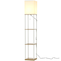 HOMCOM Modern Floor Lamp with Shelves, 3 Layer Shelf Tall Standing Lamp with Fabric Lampshade, Pull Chain Switch for Living Room, Bedroom, Bulb not Included, White