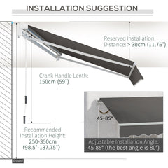 Outsunny 4x2.5m Manual Awning Window Door Sun Weather Shade w/ Handle Grey