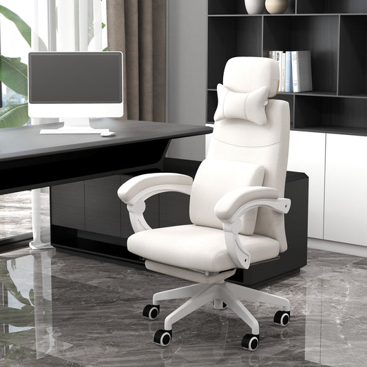 Vinsetto Linen-Look Office Chair, with 160√Ç¬∞ Reclining Back and Footrest - White