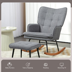 HOMCOM Linen-Look Rocking Chair and Ottoman Set - Grey