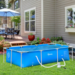 Outsunny Steel Frame Pool with Filter Pump, Filter Cartridge, Reinforced Sidewalls Rust Resistant Above Ground Swimming Pool 252 x 152 x 65cm, Blue