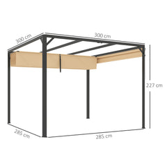 Outsunny 3 x 3m Aluminium Pergola, with Retractable Roof and Wall - Khaki