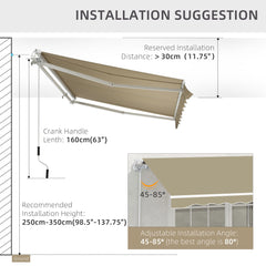 Outsunny 2.5x2 m Manual Retractable Awning-Beige Canopy/White Frame