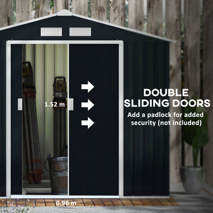 Outsunny 7 x 4ft Weatherproof Shed, Outdoor Bike Storage Shed with Ventilation Slots, Foundation Kit and Lockable Double Doors, Dark Grey